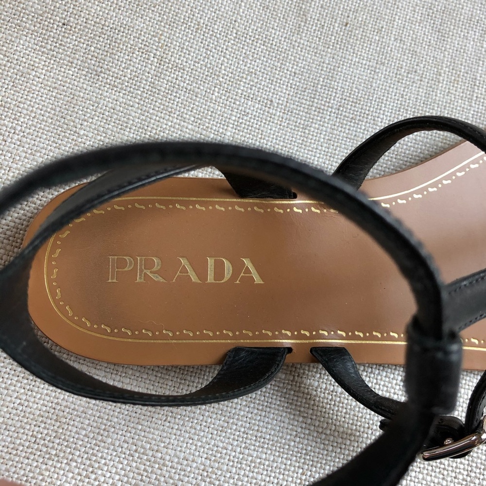 Prada Sandals Ankle Strap Black Buckle Studs Thong - Picture 6 of 8
